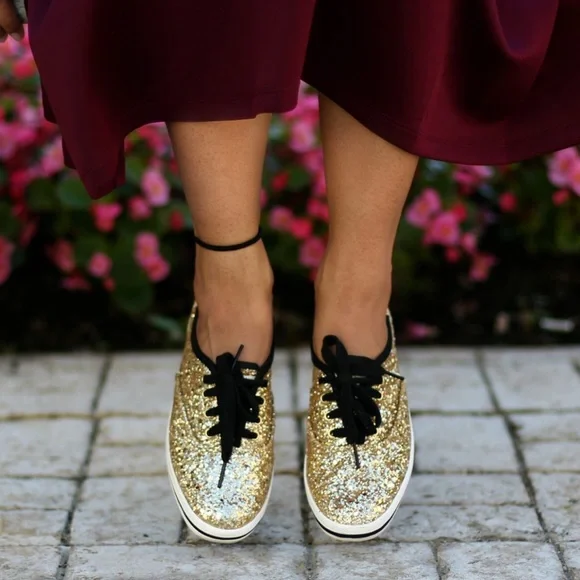 Kate Spade NY Keds Glitter Gold Sneakers, 7.5 - Picture 4 of 16